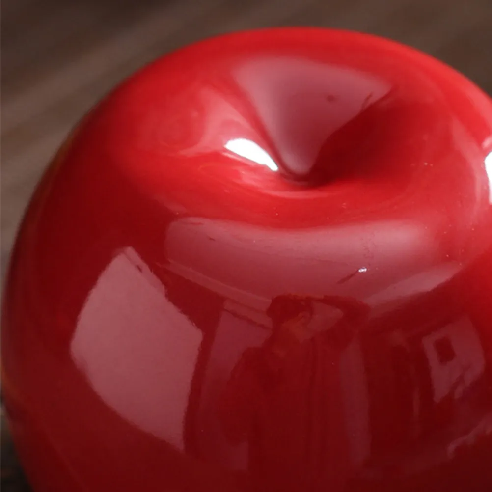 Ceramic Tea Jar Apple Simulated Sealing Container Red Decorative Long Canister for Home Restaurant