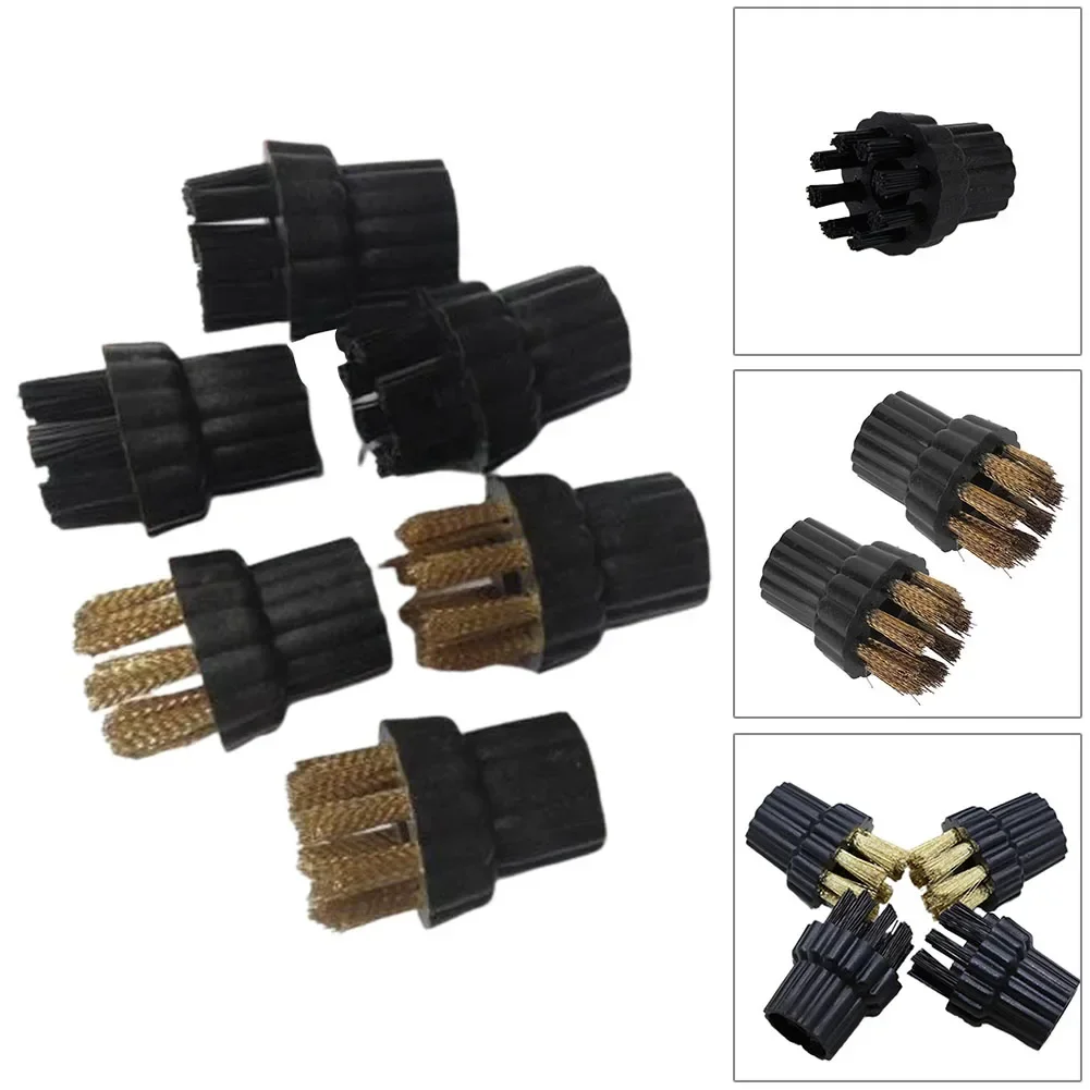 6pcs Steam Cleaner Brass Nylon Brush Head Replacement Parts Fit For Steam Mop For Floor Carpet Pet Hair Cleaning