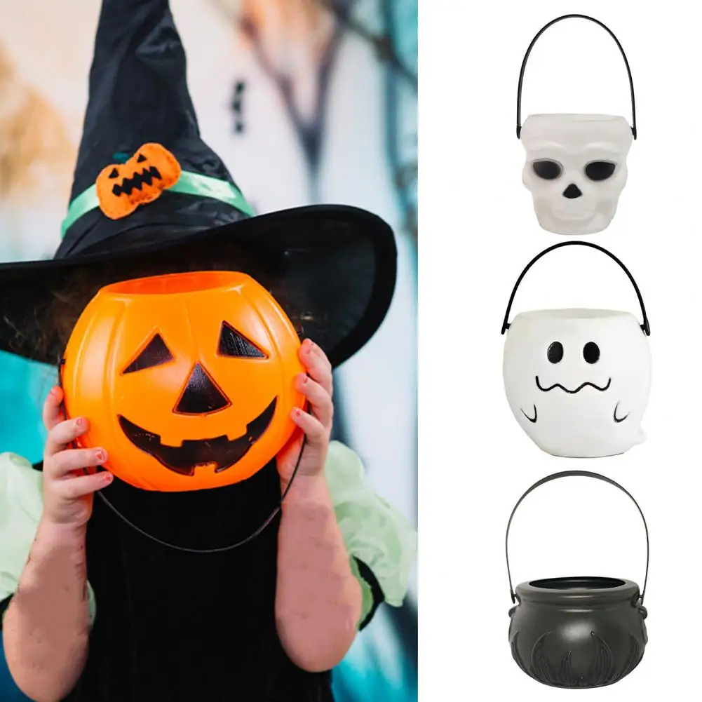 2Pcs Halloween Candy Buckets Witch Cauldron Ghost Pumpkin Skull Bucket Trick or Treat Candy Bowl Party Supplies Home Decoration