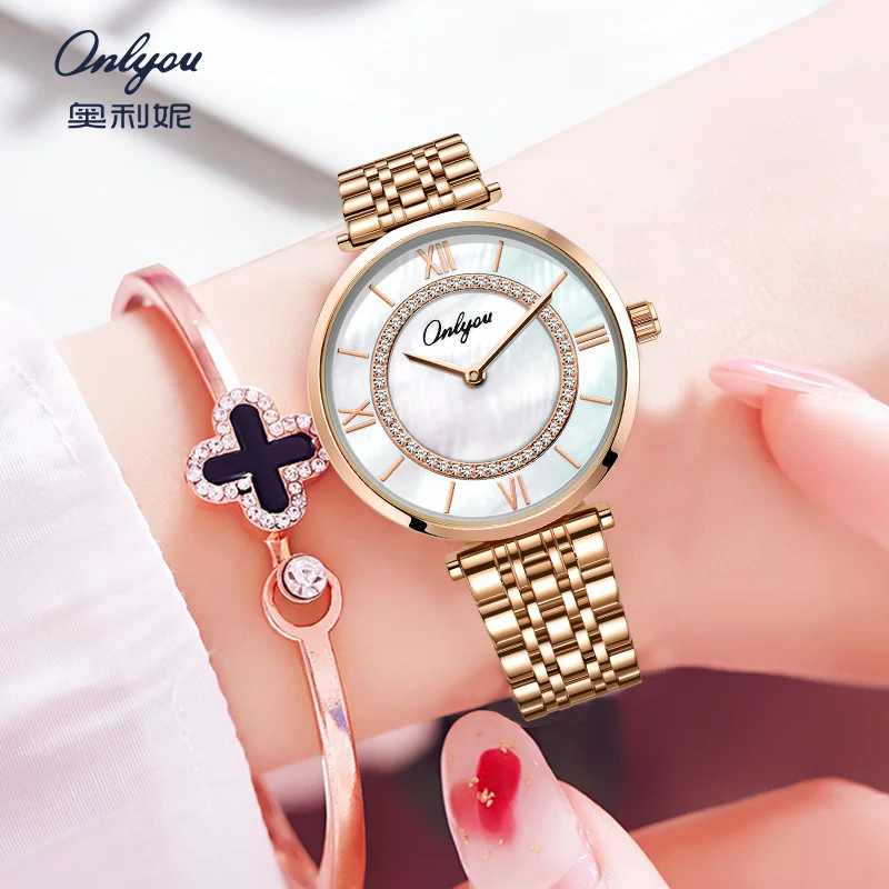 

ONLYOU Luxury Brand Women's Watch Waterproof Japanese Quartz Movement Stainless Steel Strap Women's Watch with Free Watch Box
