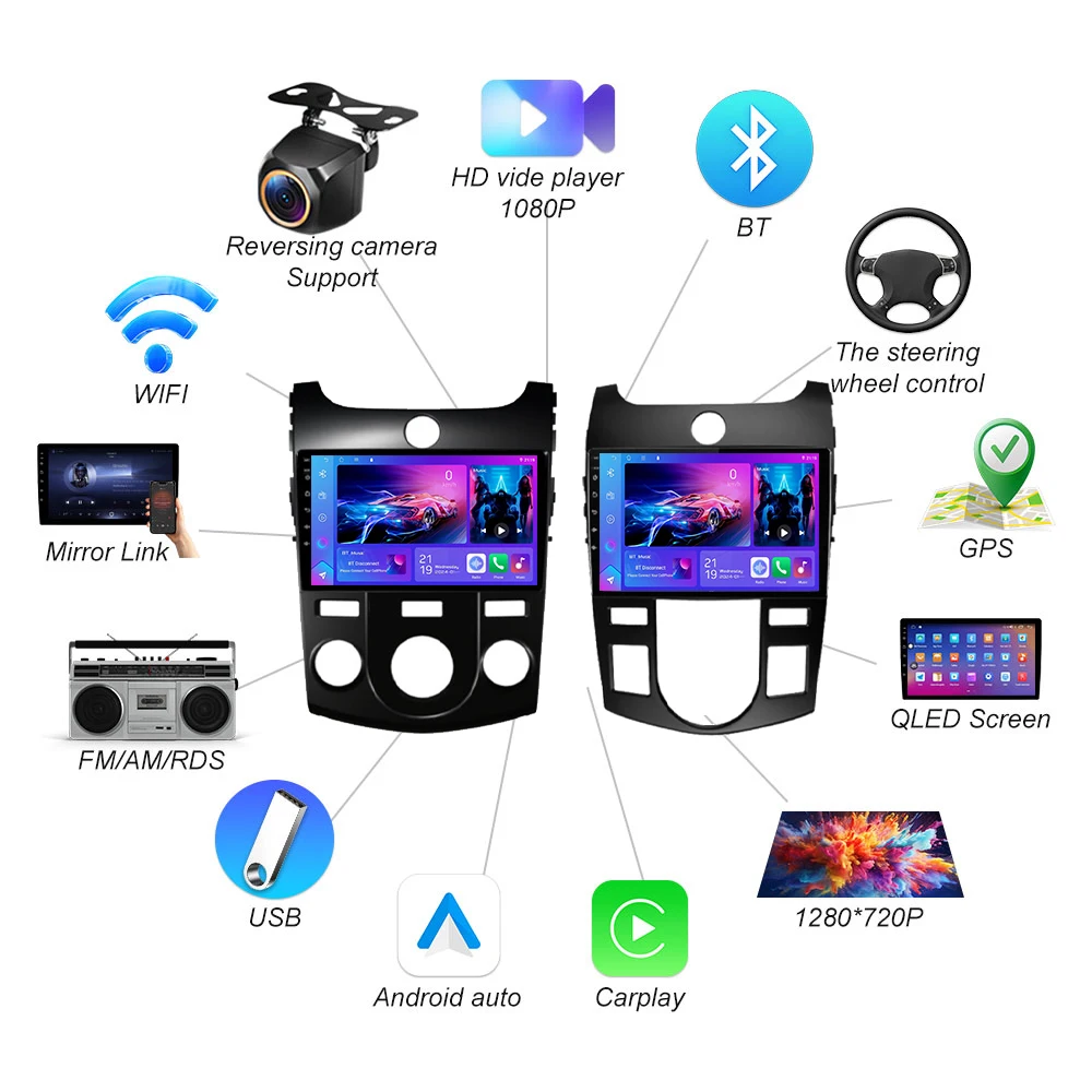 For KIA Forte Cerato 2008-2014 Car Stereo Radio Multimedia Video Player GPS RDS Carplay Android Auto 2 Din IPS Screen Head Unit