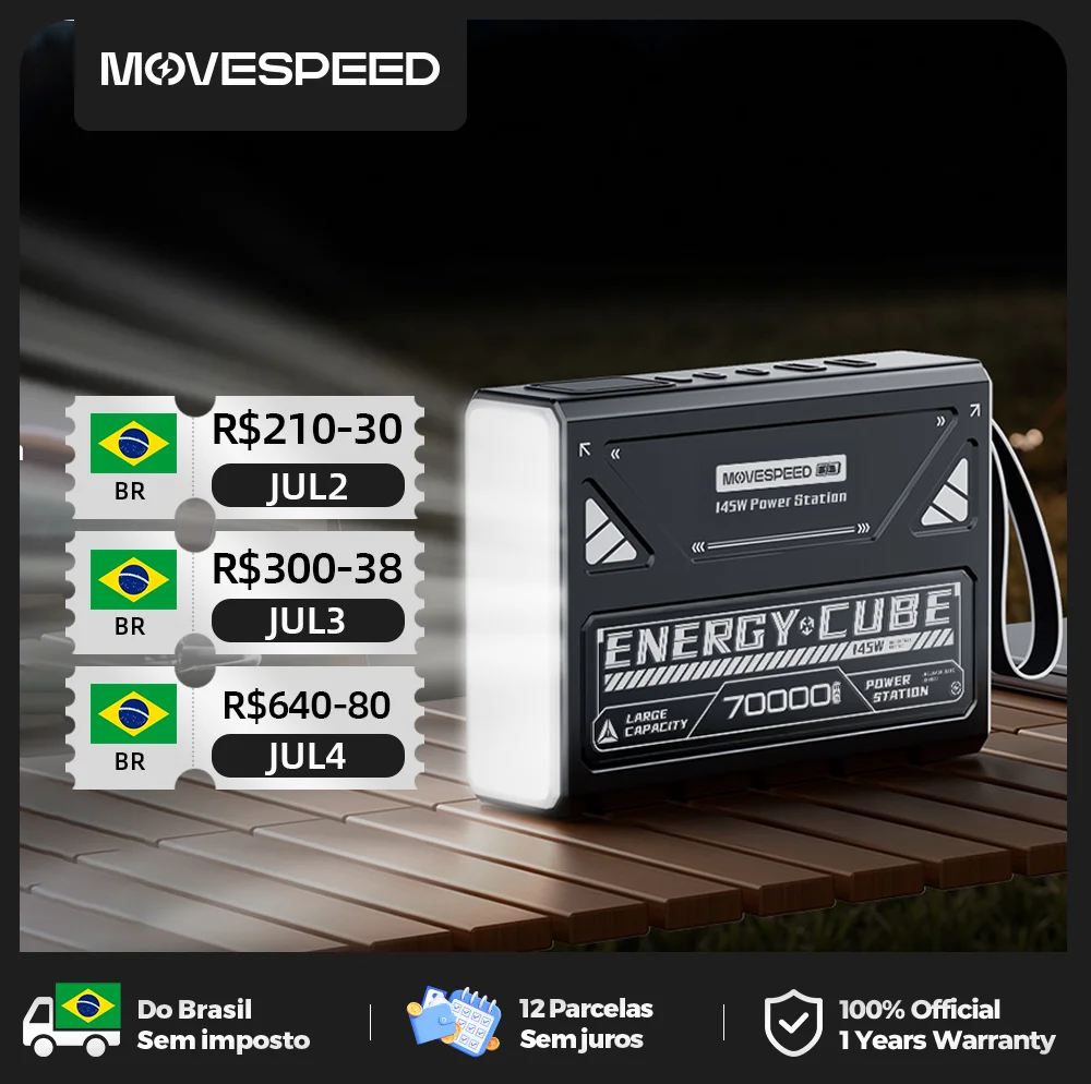 Movespeed z70pro power bank 70000mah 140w pd estação de energia de bateria externa de carga rápida com lanterna para laptop acampamento ao ar livre