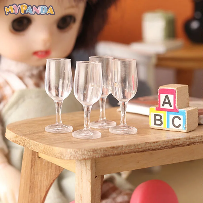 4pcs/set 1/12 Dollhouse Miniature Cartoon Clear Glass Cup Model Simulation Kitchen Furniture Toys For Doll House Decoration