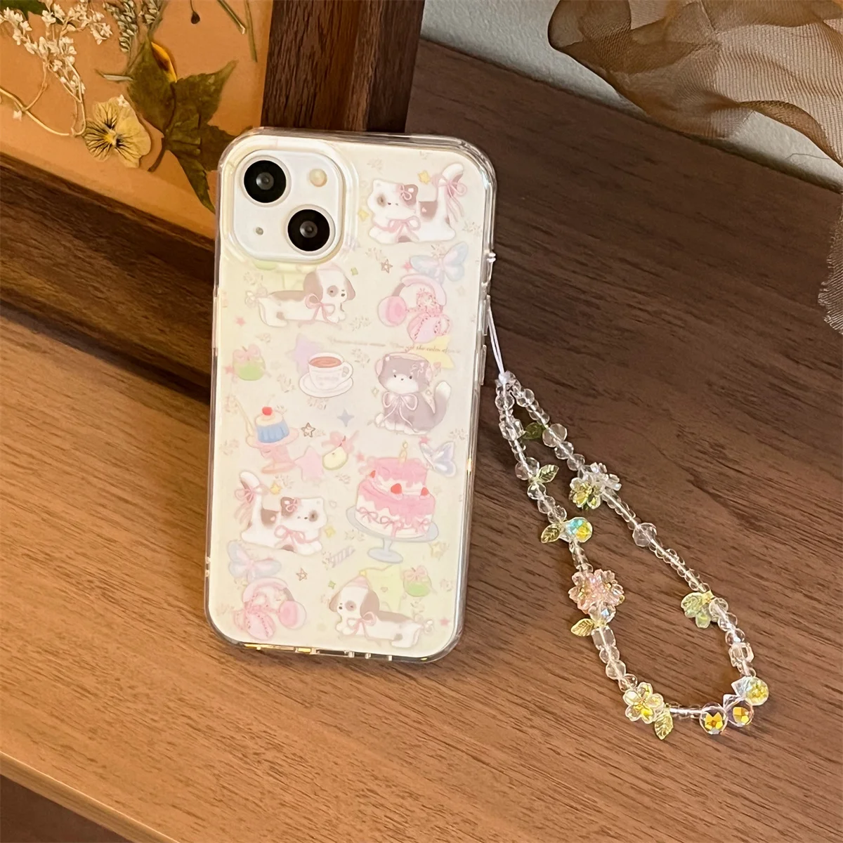 

Korea Cute Rabbit Dog Star Soft Phone Case For iPhone 16 15 14 13 Pro Max Lovely Chic Bow Wristband Bracelet Protective Cover