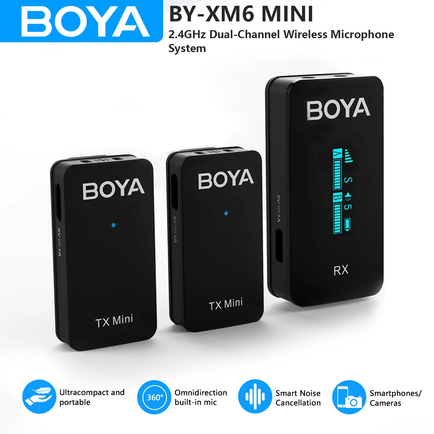 

BOYA BY-XM6 Mini Wireless Lavalier Lapel Microphone for iPhone Android DSLR Camera PC Laptop Smartphone Live Streaming Youtube