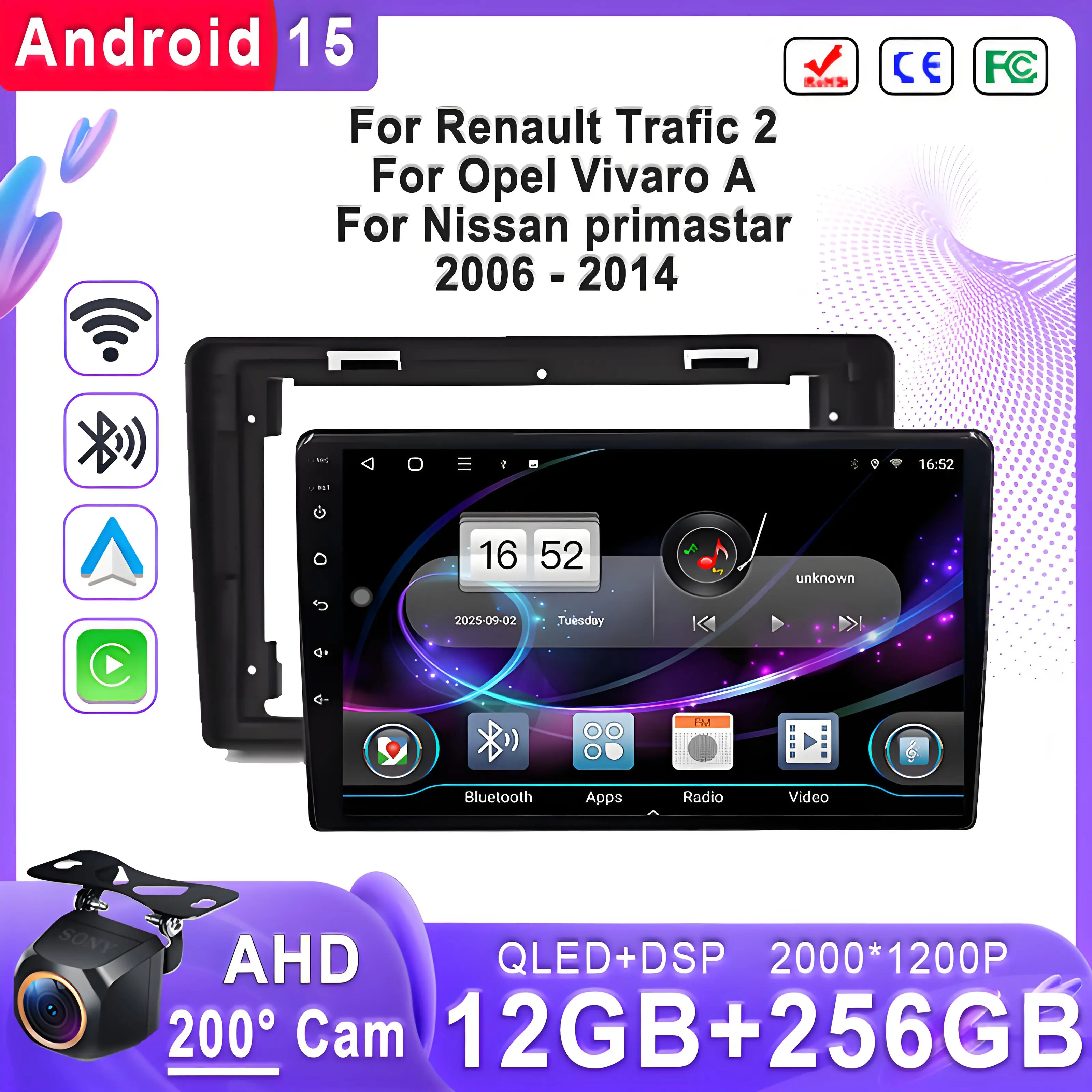 

For Renault Trafic 2 For Opel Vivaro A For Nissan primastar 2006 - 2014 Multimedia Video Player GPS Auto Android 15 Car Radio