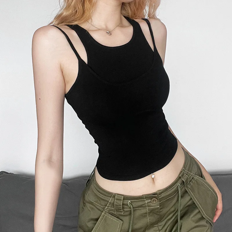 Camiseta sin mangas versátil para mujer, moda de verano 2023, nueva moda, cuello redondo, correa adelgazante, Umbilical abierto, Color sólido