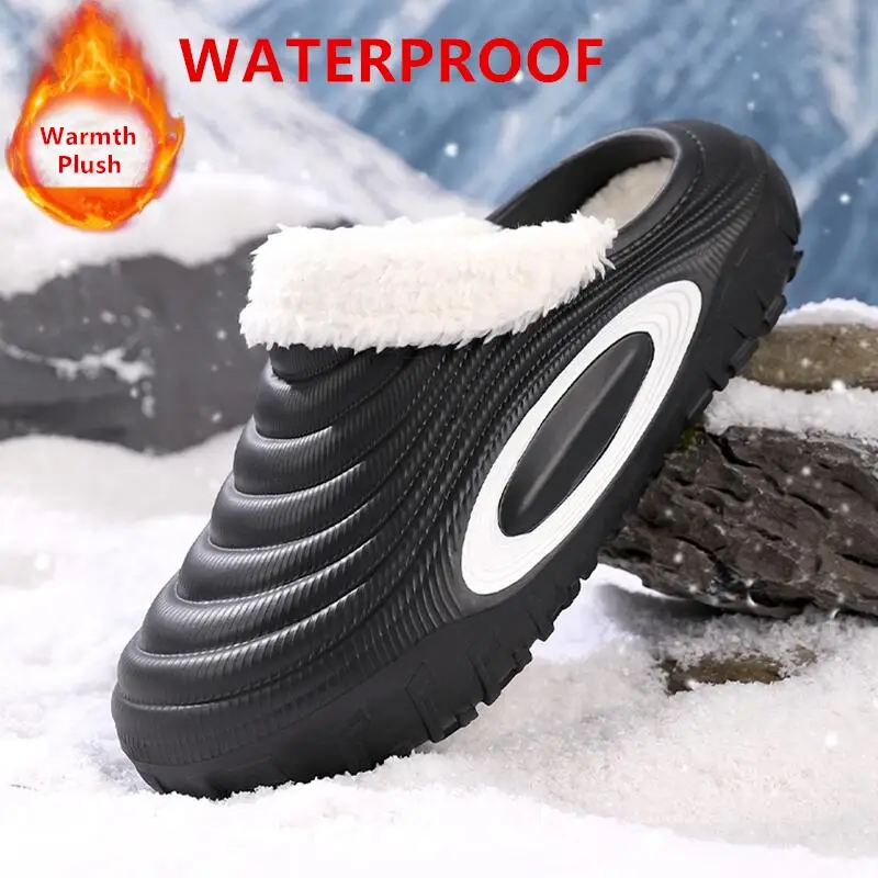 

Новые мужские непромокаемые тапочки, женские и мужские меховые сабо, зимние мужские садовые туфли, уличные противоскользящие сабо, домашняя мягкая домашняя обувь