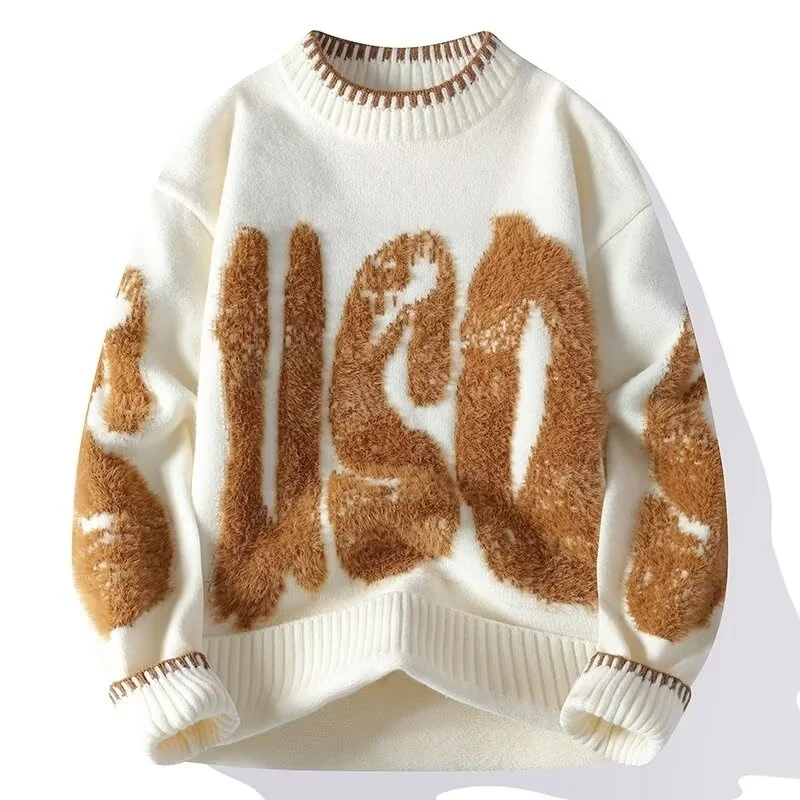 

plus Size round Ne Knitwear Men's Sle Autumn Winter Thiened Loose Casual Korean Version Inner Wear High-End Feeling Swe...