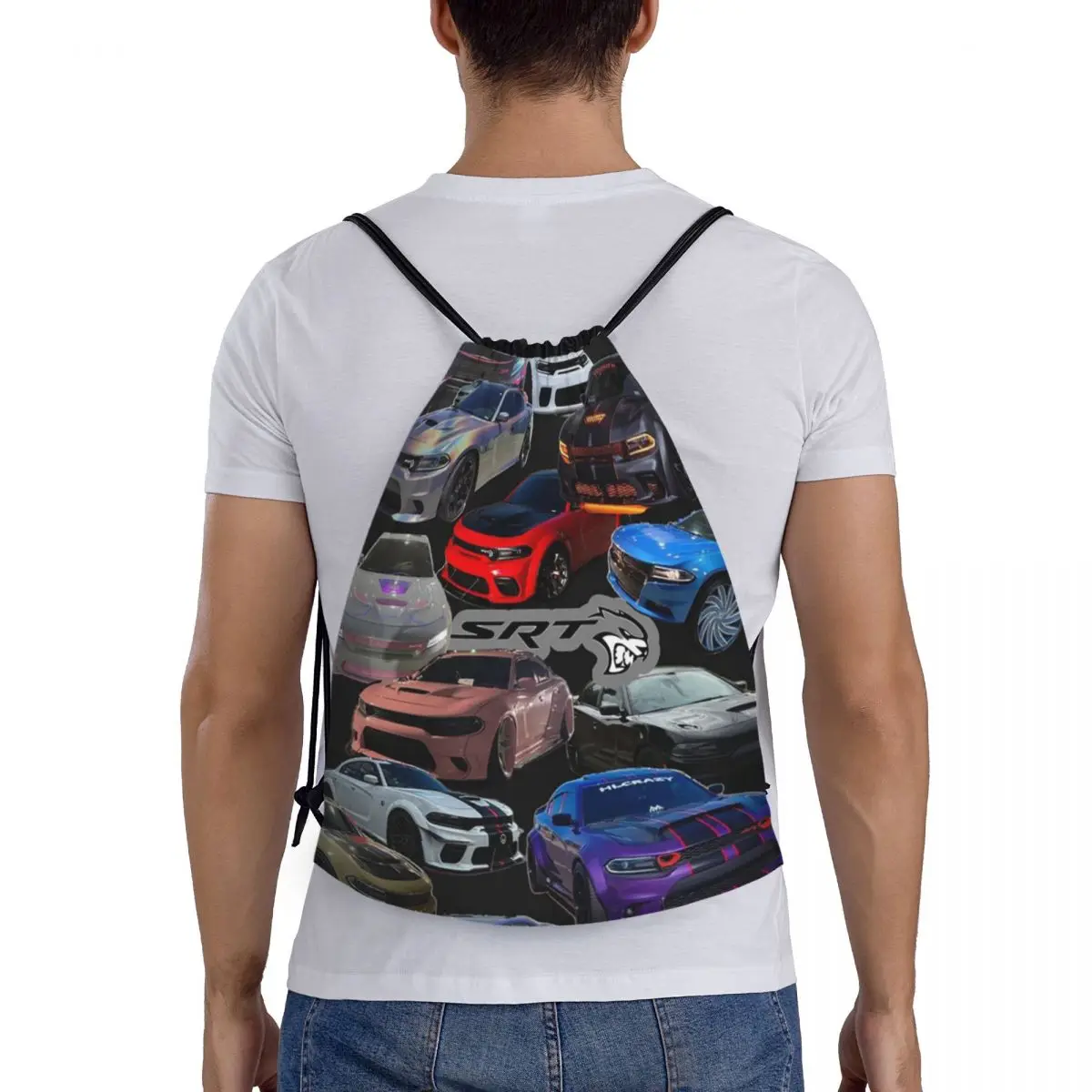 

SRT Hellcat Demon Dodge Challenger Car Racing Backpacks Portable Drawstring Bags Shoes Bag Book Bags For Man Woman Students