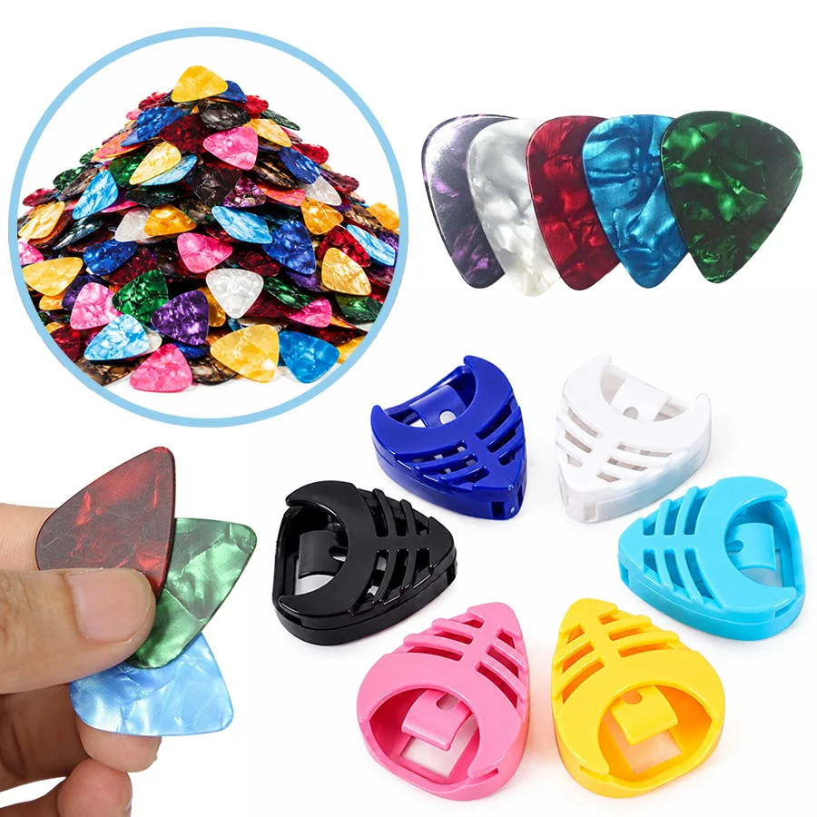 12PCS Guitar Gadgets Kit Random Color Heart Shape Plastic Plectrum Holder Box Colorful Picks for String Instruments Music ZYF