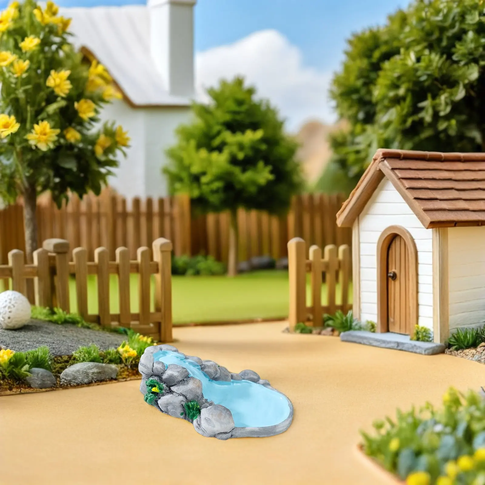 4Pcs Mini Landscape Ornament Vintage Resin Stream Set Stress Relief Office Garden Sand Tray Diorama Lawn Accessories