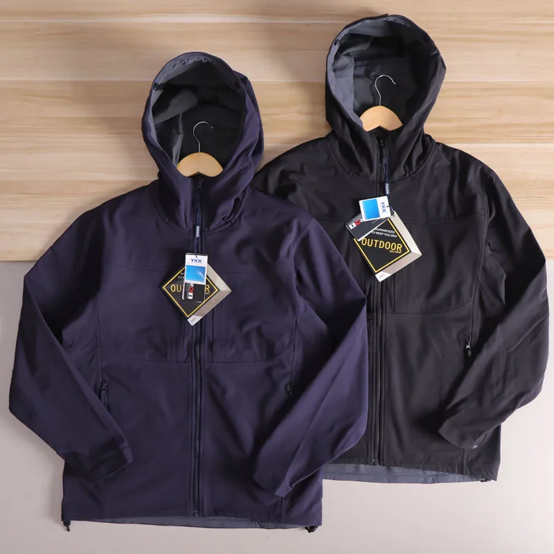 

New Arrival Men's Outdoor Windproof Waterproof Hooded Soft ell Jaet Coat Autumn Winter New Season Stand Fit Nylon Spandex
