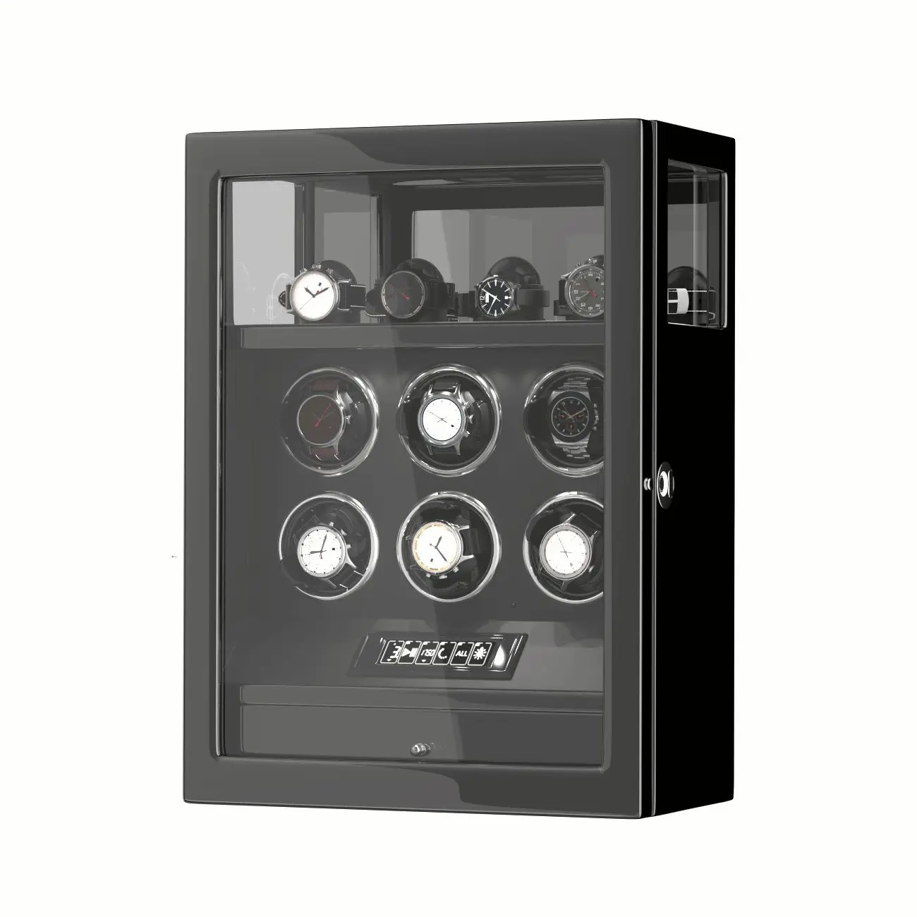 Fingerprint Unlock Watch Winder for 6 Automatic Watches Safe Box with Smart Touchscreen Quiet Mabuchi Motor