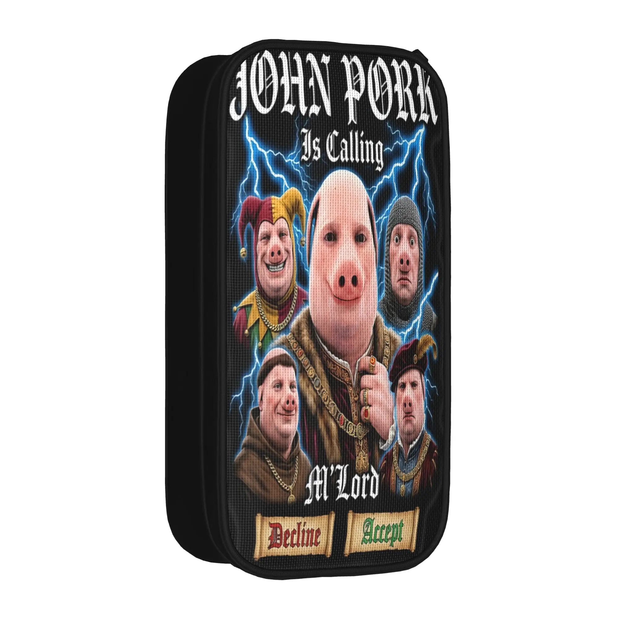 Kawaii Pencil Case John Pork is Calling Medieval Meme Brainrot Pencil Pouch Back To School Pencil Cases Girl Stationery