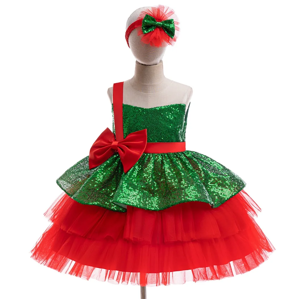 Big Bow Sequin Christmas Party Girls Dress Fashion Birthday Pageant Prom Dresses Carnival Halloween Costume Evening Kids Clothes