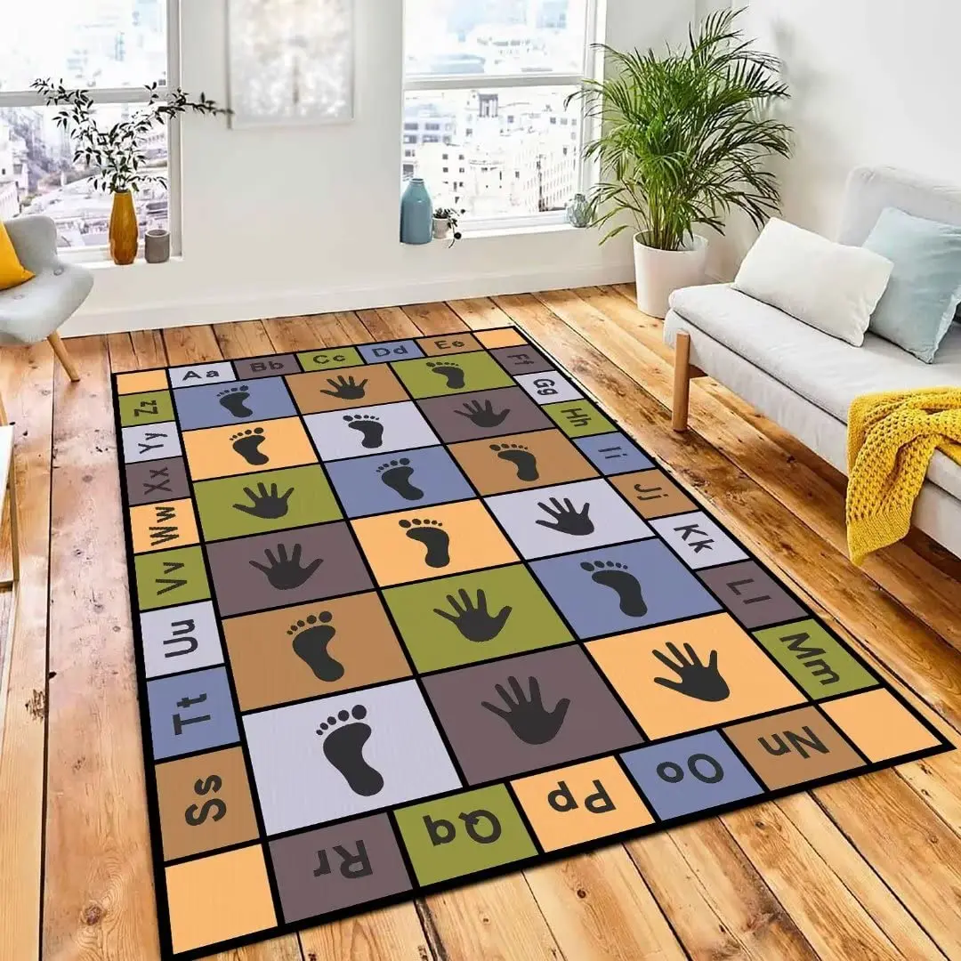 Hopscotch Figure Carpet ABC Alphabet Number Educational Rug Kids Area Rugs for Playroom Classroom Living Room Home Decor Doormat
