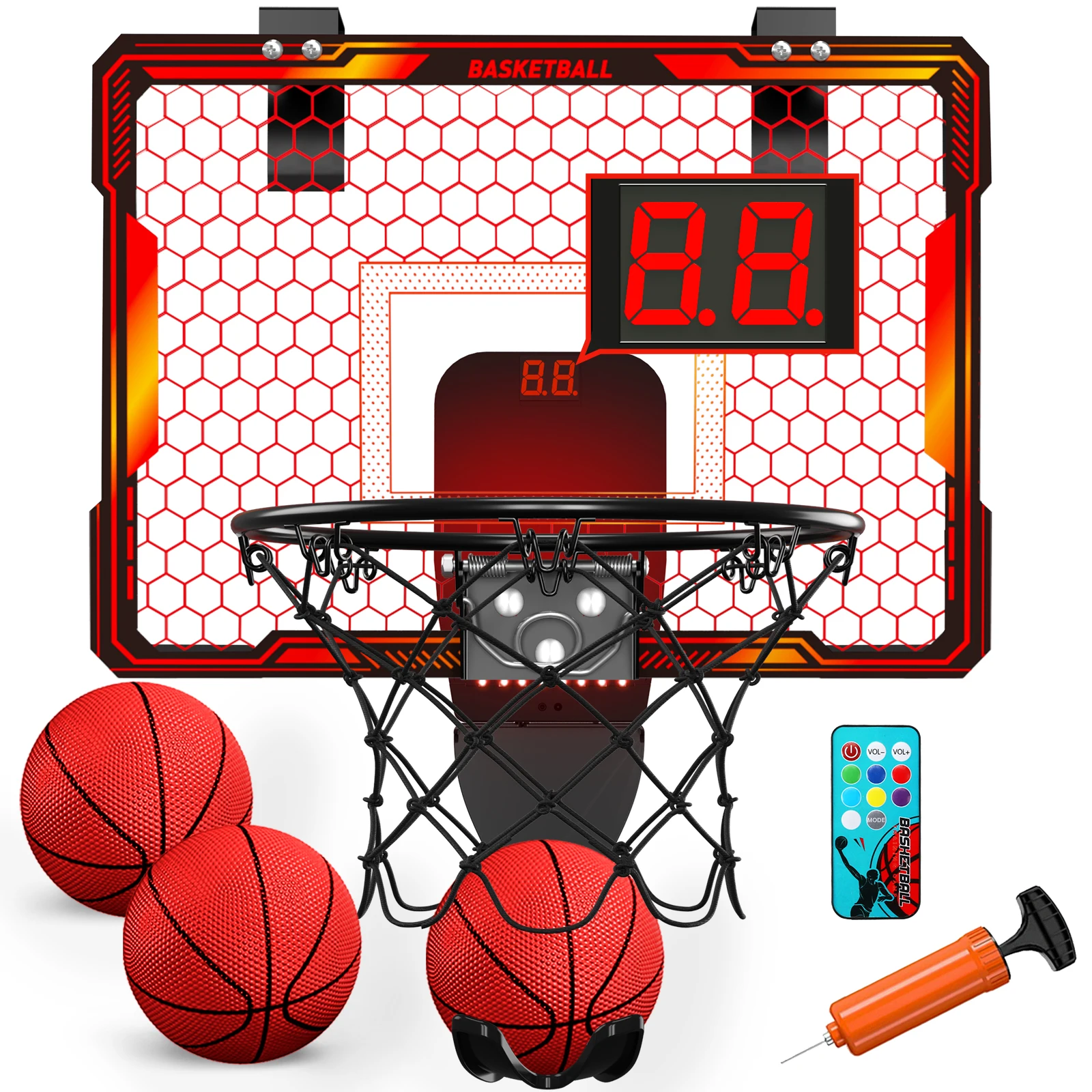 Remote Control Mini Basketball Hoop with Electronic Scoreboard 3 Modes, Foldable Basketball Hoop, Basketball Toys Gift for Kids