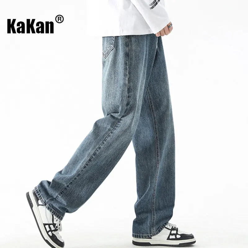 Kakan - New Men's Street Vintage Jeans, European and American Straight Fit Loose Draping Junior Long Jeans K24-D01