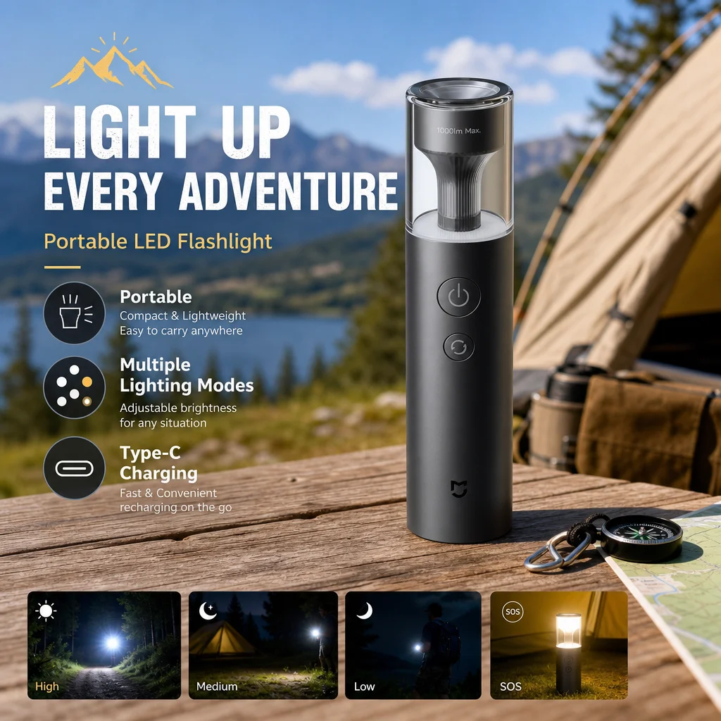 

MIJIA Multifunctional Portable Flashlight, Lightweight And Portable, 30h Ultra-long Battery Life, 1000 Lumens Strong Light