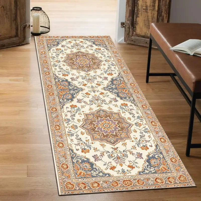VIKAMA Distressed Persian Rectangular Hallway Rug, Washable Non-Slip Bedroom Bedside Rug, Kitchen Runner for Home Decor