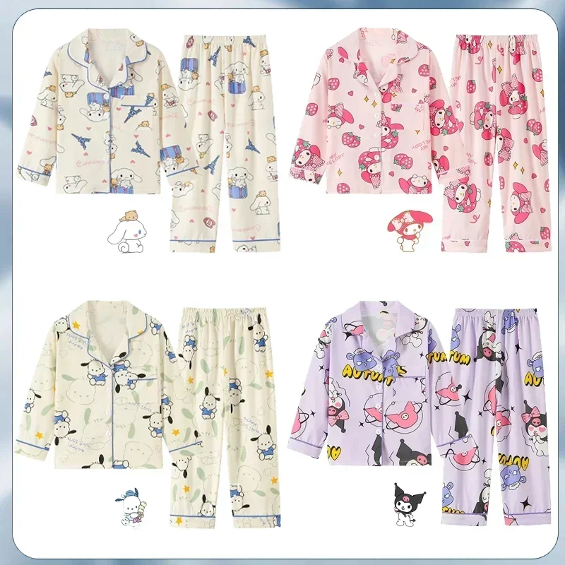 

Sanrio Cinnamoroll Kuromi Pochacco Children's Pajamas Set Cartoon Anime My Melody Short Sleeve Sleepwear Cute Boy Girl Gifts