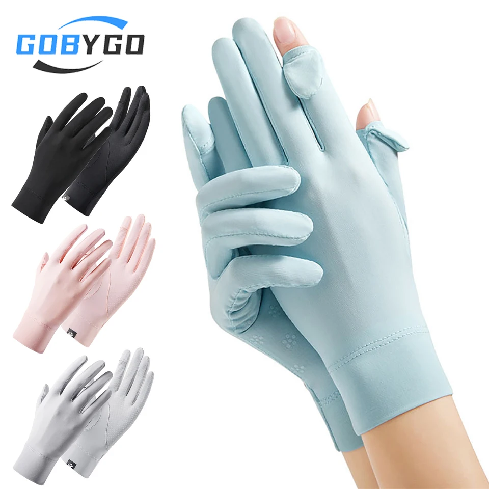 GOBYGO 1Pair UFP50+ Sun Protection Gloves Anti-slip Touch Screen Split Finger Riding Outdoor UV Protection Driving Summer Gloves