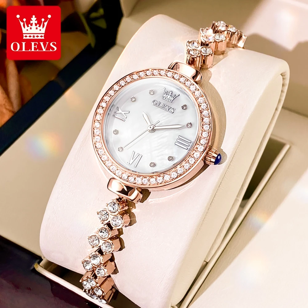 OLEVS Fashion Elegant Women\'s Watches Diamond Inlay Original Authentication Quartz Watch for Lady Versatile Gift Bracelet Watch