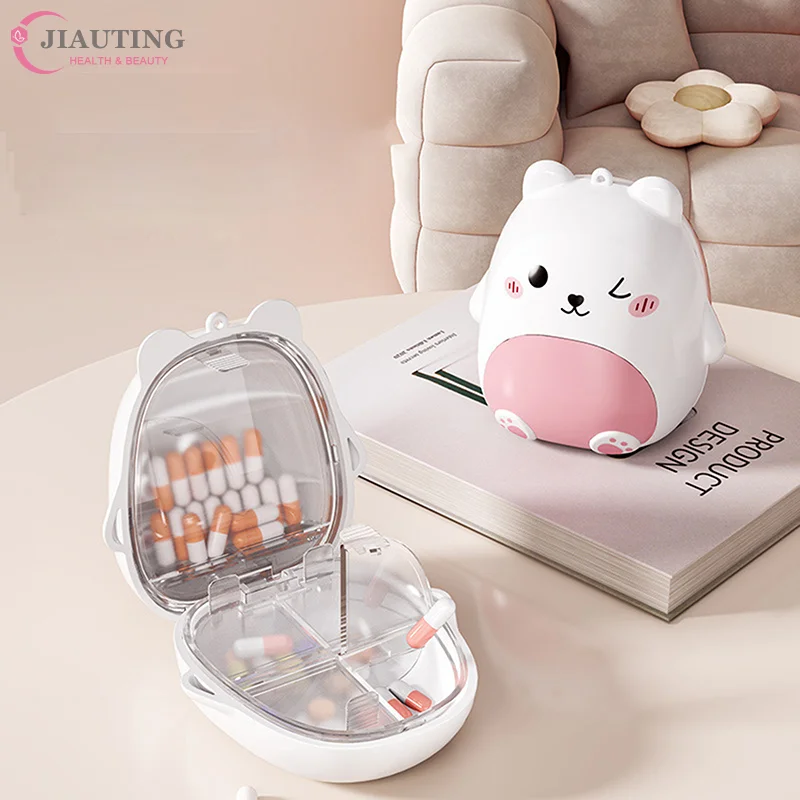 Cute Cartoon Small Bear Portable Double-layer Compartment Going Out Packed Separately Medicine Storage Plastic Pill Box Fashion