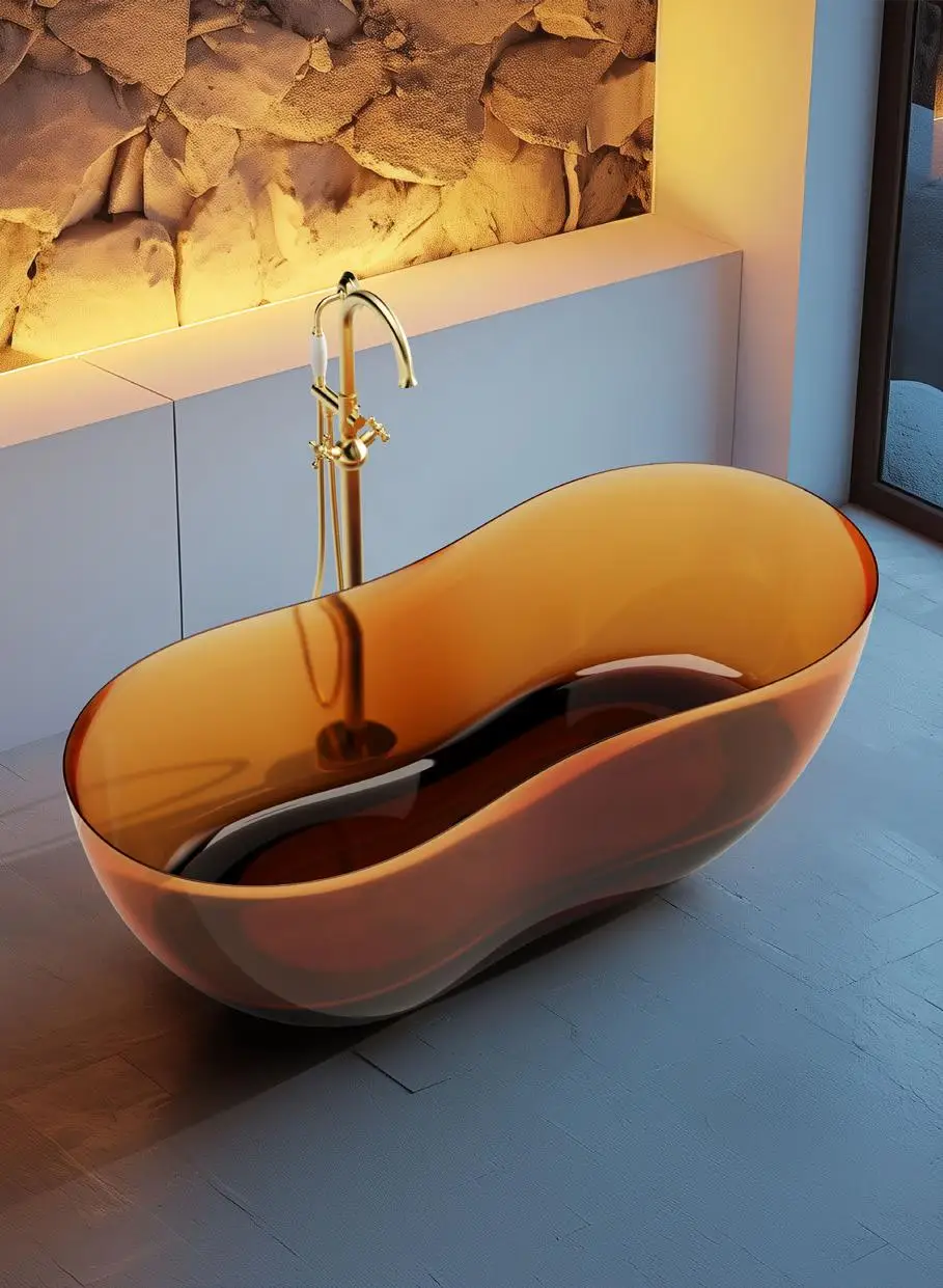 Small bathtub One transparent navy blue fancy luxury modern bathtub Freestanding resin bathtub