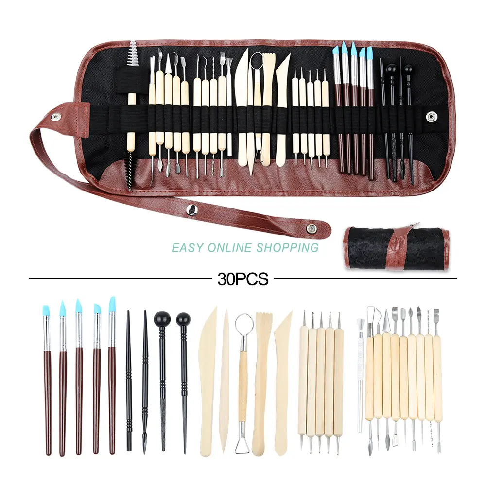 

30Pc DIY Art Clay Sculpting Kit Sculpt Smoothing Wax Carving Pottery Ceramic Tools Polymer Shapers Modeling Carved Tool With bag