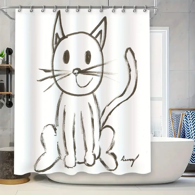 

Adorable Cartoon Bee Shower Curtain Pink Background with Yellow Bees featuring a Kawaii Cat Design Removable Waterproof Fabric D