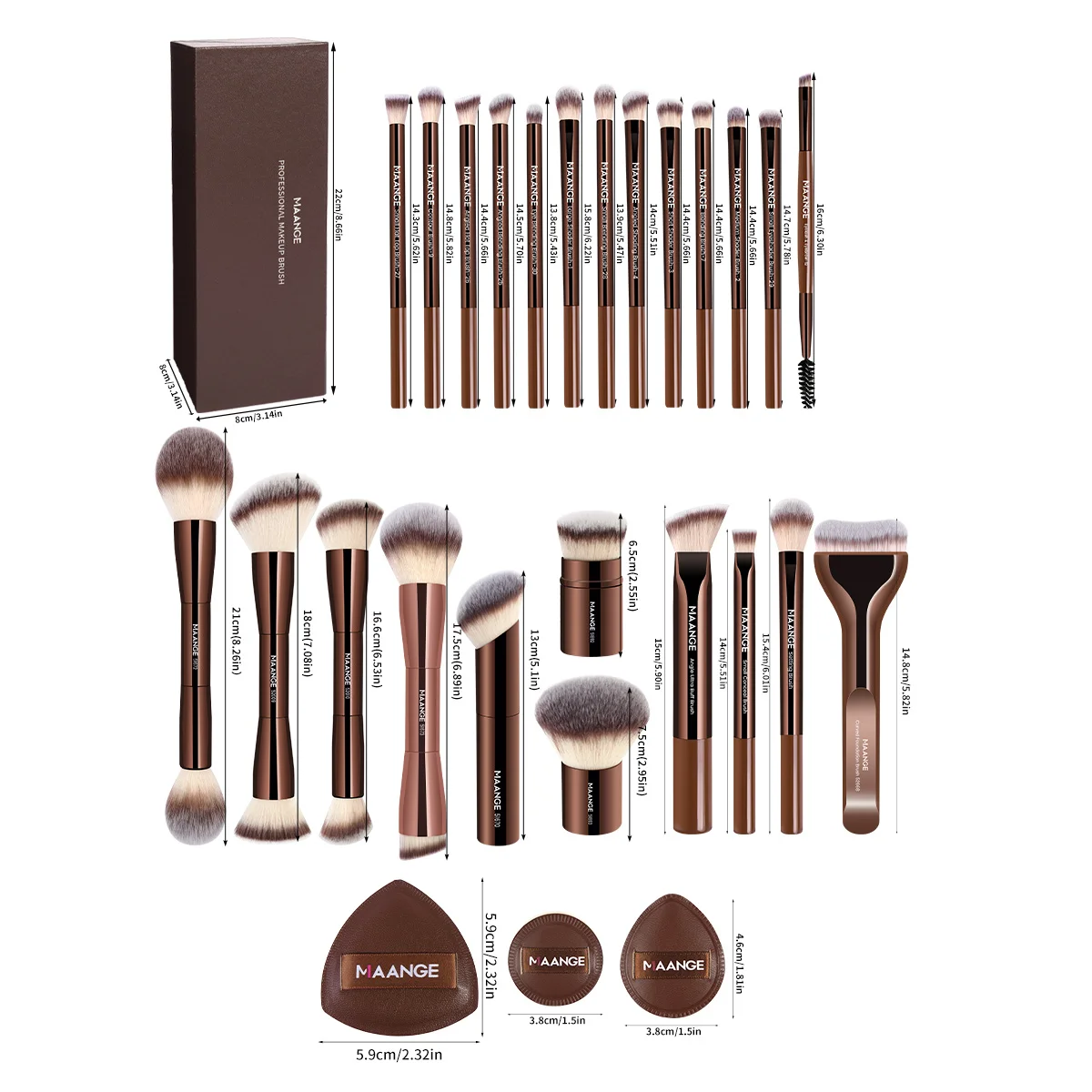 MAANGE 28pcs Makeup Brushes Set Gift Box Double Head Foundation Brush Concealer Brush Powder Brush Blending Eyeshadow Brushes