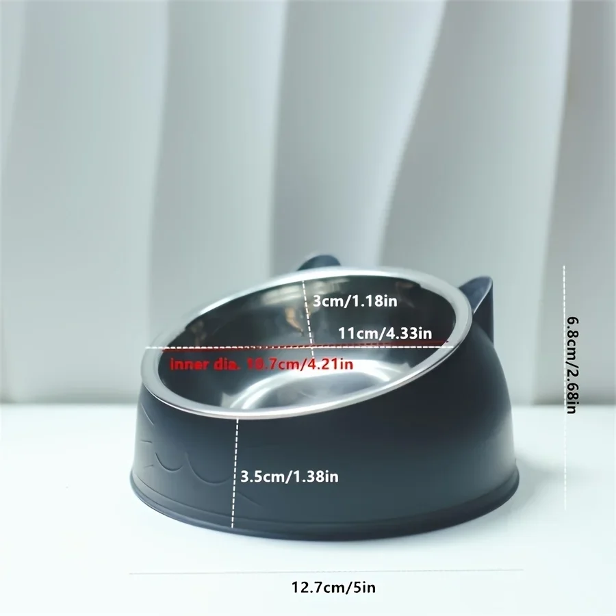 لطيف القط الأذن وعاء الحيوانات الأليفة الفولاذ المقاوم للصدأ طبقة مزدوجة وعاء الماء الغذاء للقطط الكلاب عدم الانزلاق طبق التغذية مستلزمات الحيوانات الأليفة
