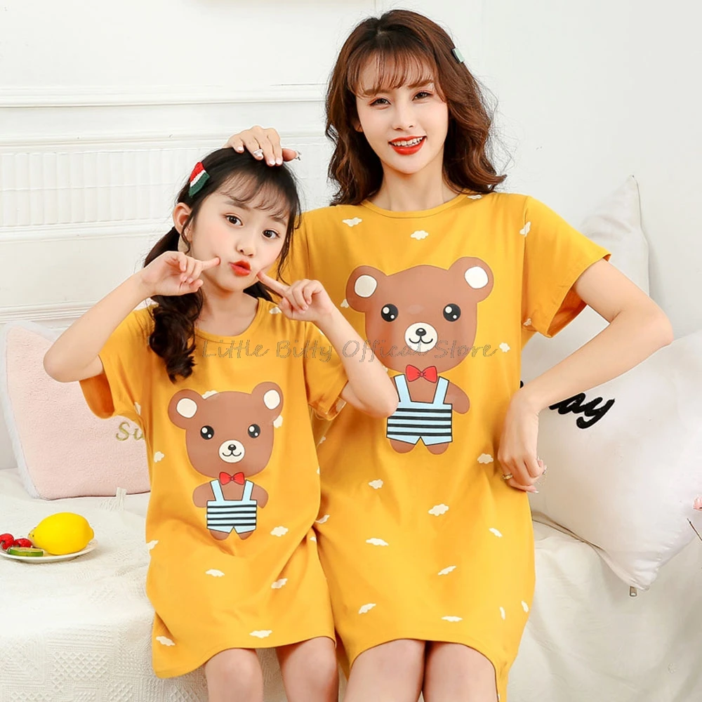 Vestido de noche de verano para mamá e hija, pijamas familiares, ropa de dormir para niños y niñas, camisón, pijamas para niñas adolescentes, vestido de pijama para niños