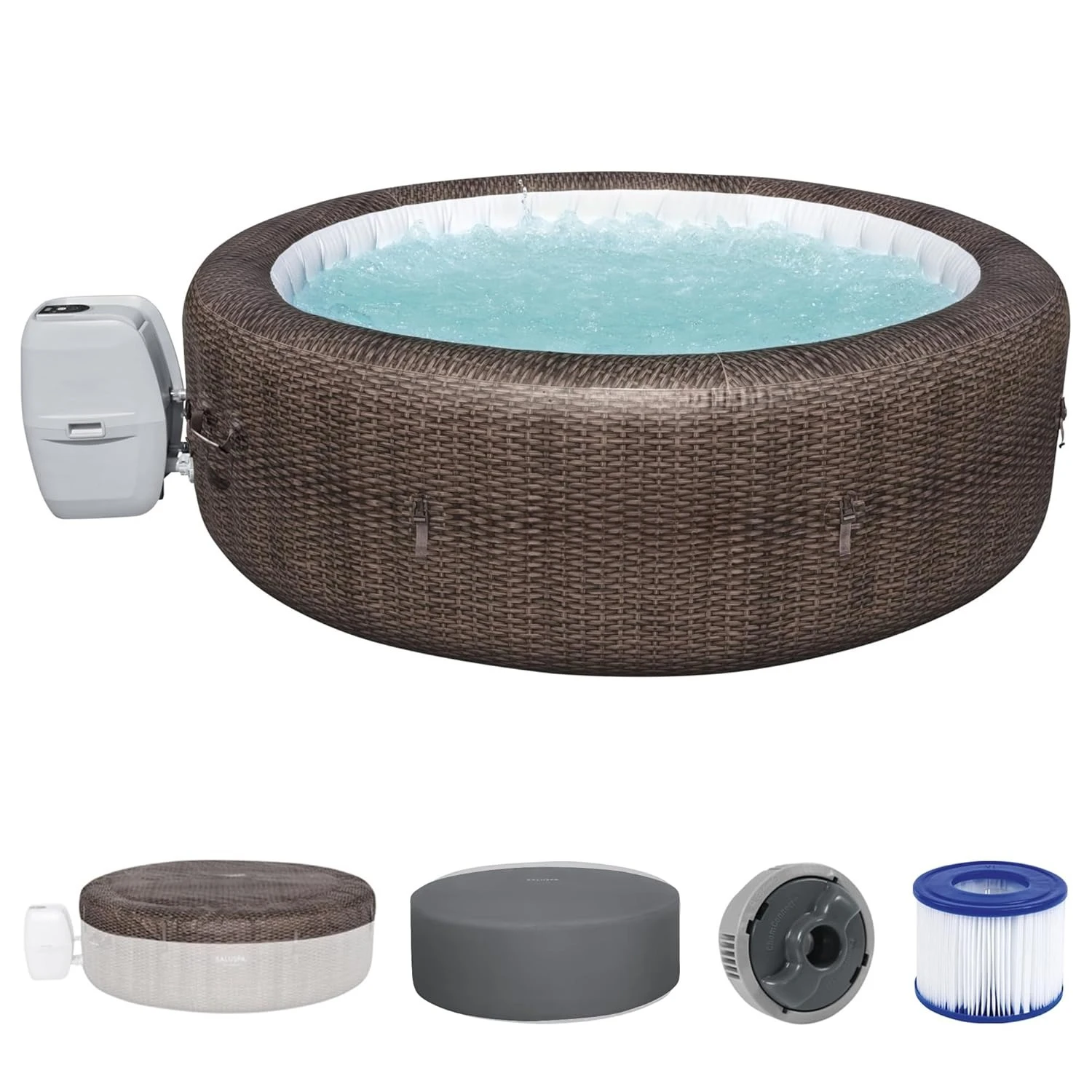 

SaluSpa St. Moritz 5 to 7 Person Inflatable Hot Tub, Round Energy-Efficient Portable Outdoor Spa with 180 AirJets,, Customized