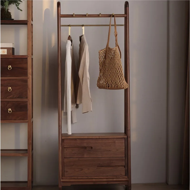

North American Black Walnut Coat Rack, Bedroom Furniture, Solid Wood Floor-standing Clothes Rack,Clothing Storage Rack