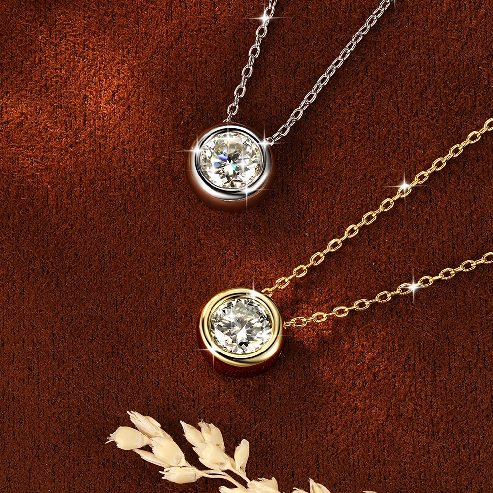 RAPRGOLD Multi-size Round Moissanite Pendant Necklaces for Women 14K Gold Filled Chains Neck Fine Jewelry Gifts with Certificate