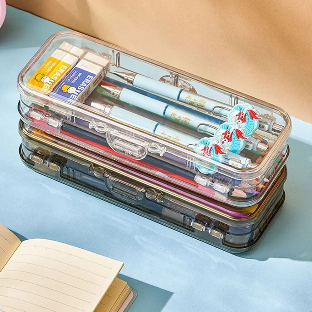 Sticker Acrylic Pencil Case Double-layer Large-capacity Stationery Organizer Transparent Japanese Pen Box Student
