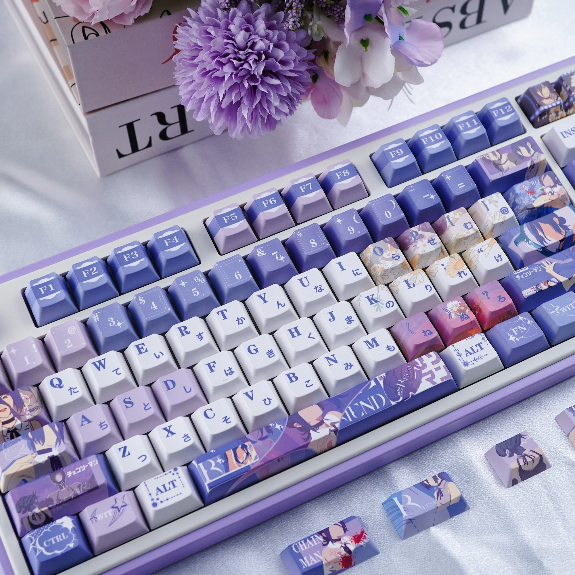 Reze Keycaps Cherry MOA Profile Chainsaw Man Theme Anime Character Keycap PBT Sublimation Purple Custom Mechanical Keyboard Caps