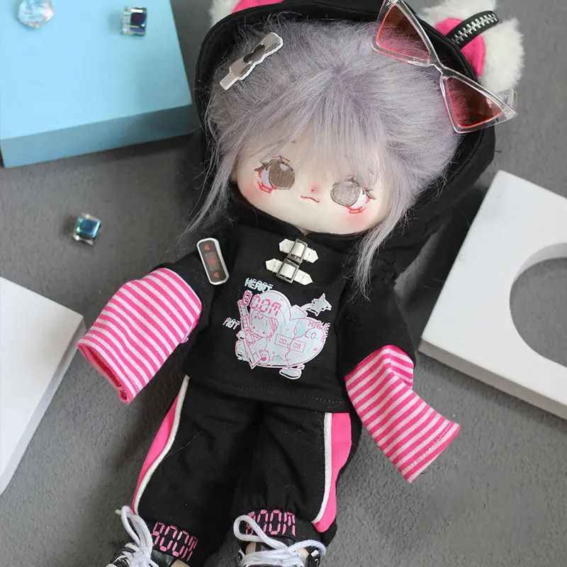 30 cm Plüsch Spielzeug Puppe Kleidung Süße Kühle Gedruckt Gestreiften Patchwork Lange Ärmeln Mit Kapuze Top Hosen Mode Set Puppe Zubehör spielzeug