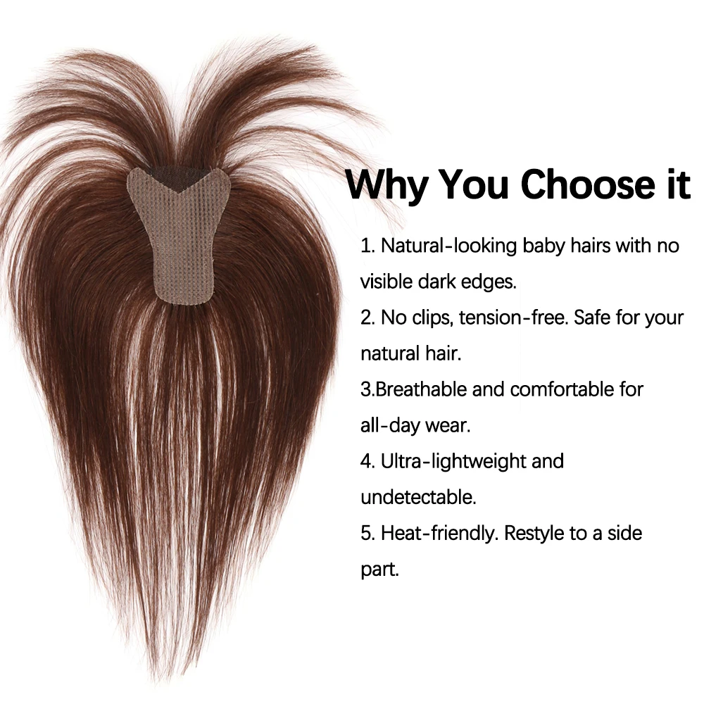 Wear&Go Topper Rambut Asli Tanpa Jepit Dengan Poni Ringan Magic Paste Topper Ringan Untuk Menutupi Bagian Rambut Tipis Menutupi Rambut Beruban 10 inci 25cm