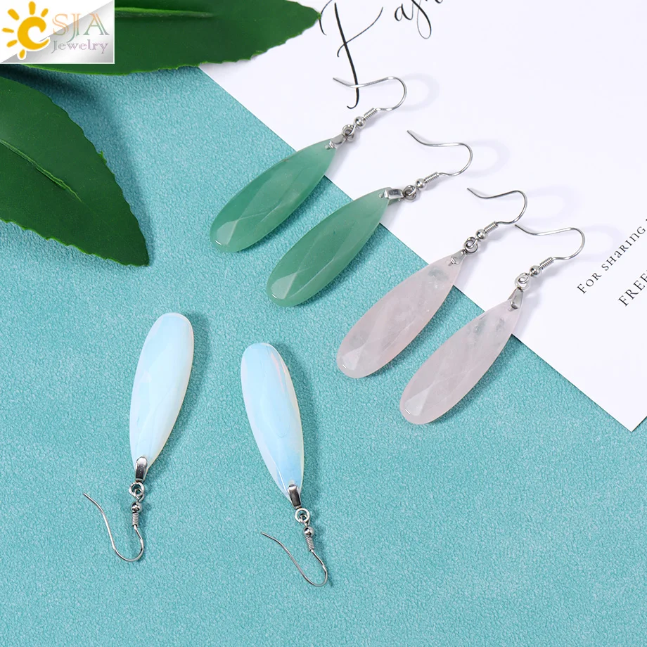 CSJA Naturstein Ohrringe Reiki Wassertropfen Edelstein Baumeln Haken Tropfen Ohrring Edelstahl Ohrringe für Frauen Schmuck H735