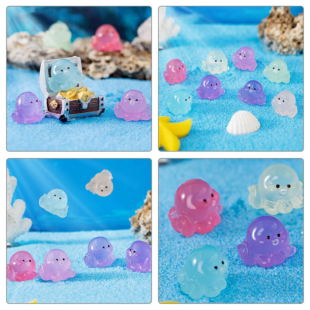 

32Pcs Mini Resin Luminous Octopus Sculptures Glow in Dark Aquarium Garden Decor Desktop Resin Ocean Animal Miniature Octopus