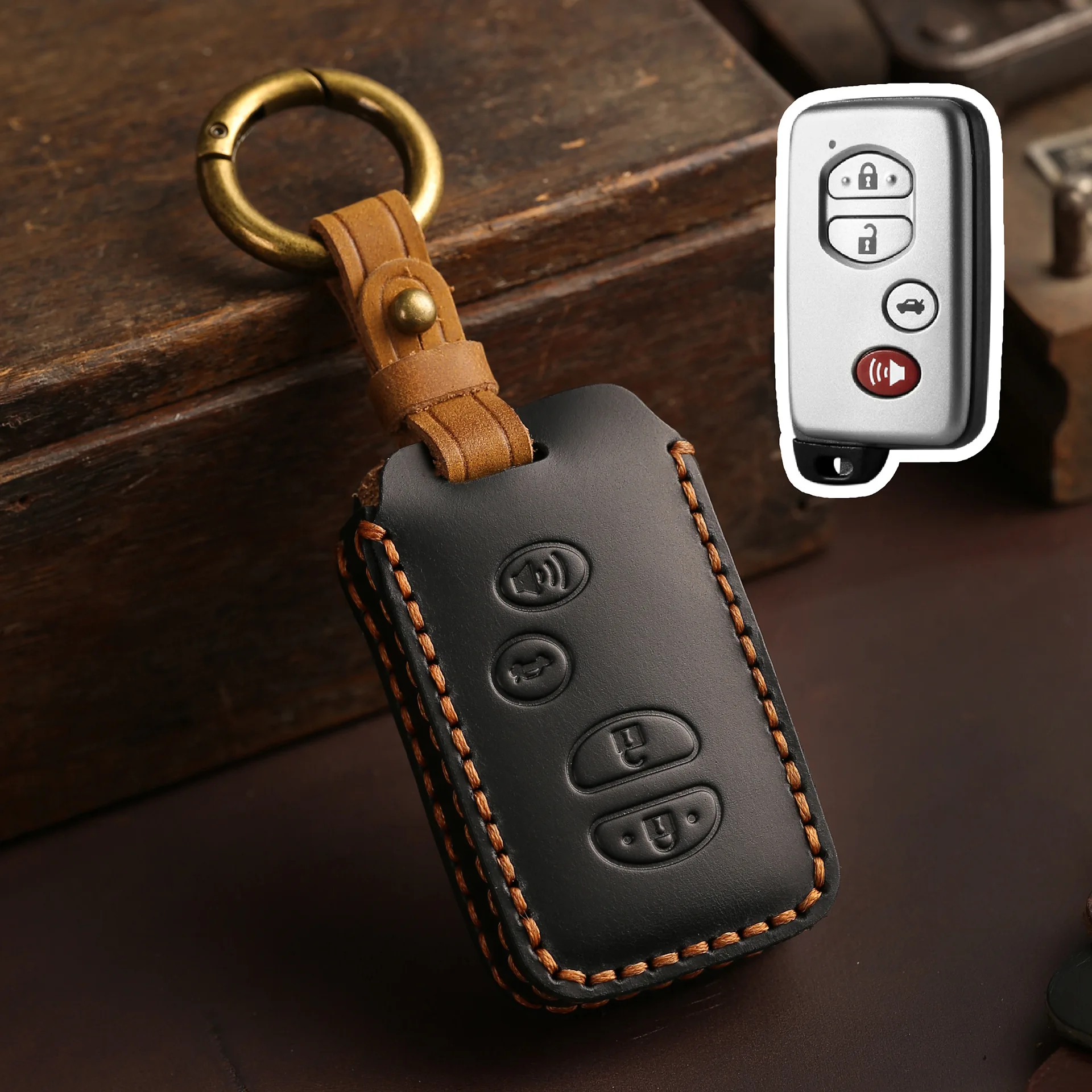 Leather Car Key Case Cover for Toyota Land Cruiser Prado 150 Camry Prius Crown 3/4 Button Keyless Go Remote Keychain Accessories