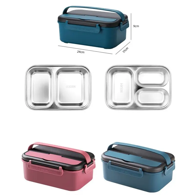 

Just- 304 Stainless Steel Lunch Box Bento Box for Kids Soup Bowl with Spoon and Chopsticks Lunch Food Storage Box,Blue