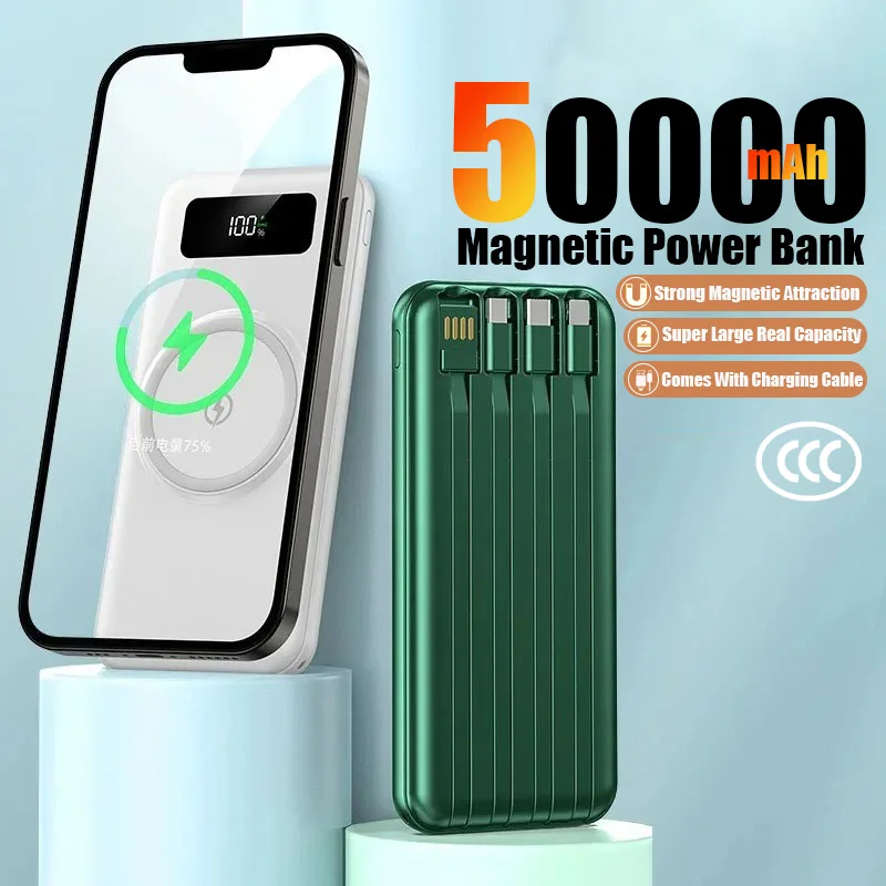 200000 مللي أمبير المحمولة عالية السعة المغناطيسي شحن لاسلكي الطاقة المحمول مع 4 أسلاك الطاقة لسامسونج هواوي Xiaomi آيفون #1