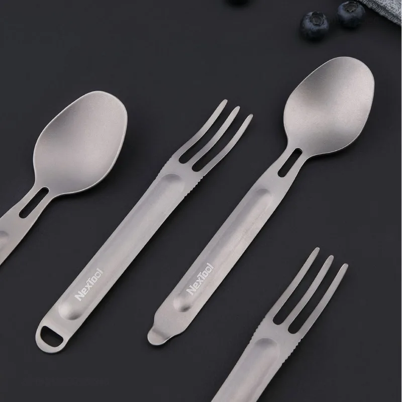 NexTool Outdoor Titanium Stainless Steel Fork Spoon Portable Reusable Camping Tableware EDC Hand Tool Picnic Cookware Cutlery