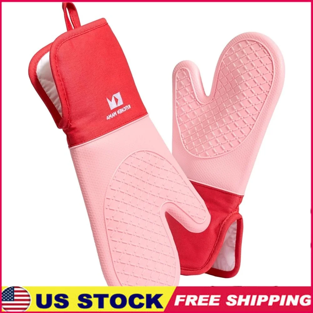 

Silicone Oven Mitts Heat Resistant Non-Slip Cooking Gloves Pot Holders Stain Resistant Baking Grilling Kitchen Essentials