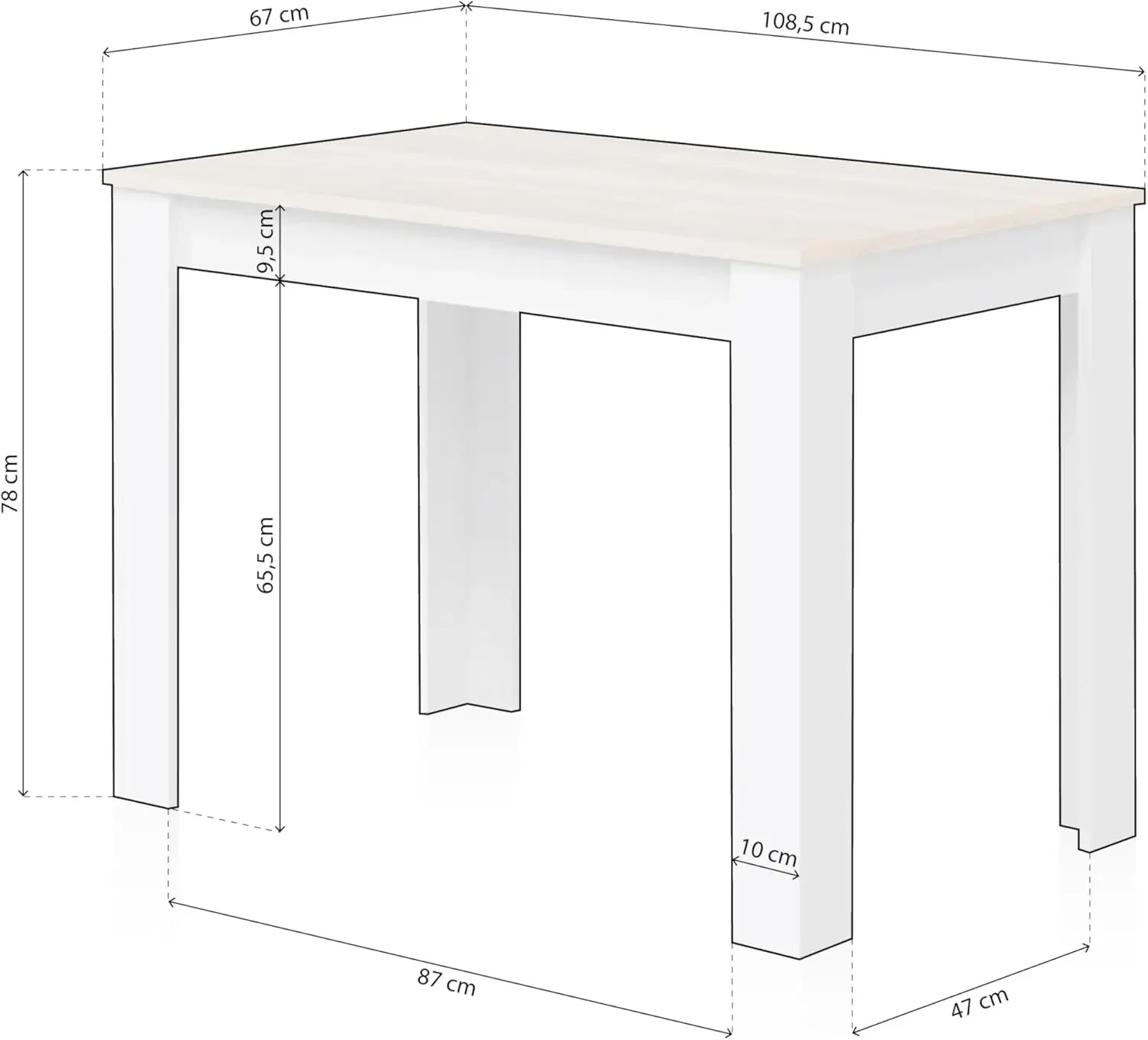 Mesa Auxiliar Fija, Mesa de Comedor o Cocina, Acabado en Color Blanco, Artik y Roble canadiense, Modelo Cloe, Medidas